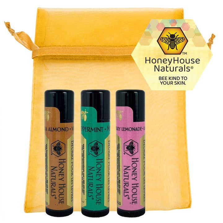 Honey House Naturals - Wholesale Lip Balm Set - Lip Butter Tubes Gift Set - 3 Pack Assorted
