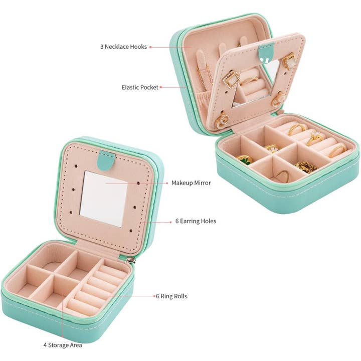 wandf - Wholesale Jewellery box/organiser - Soft Leather Jewelry Organizer Travel Case with Mirror Trip5
