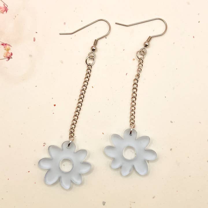 (Blue) Daisy Chain Charm Acrylic Earrings for wholesale by Hoity Toity Goods
