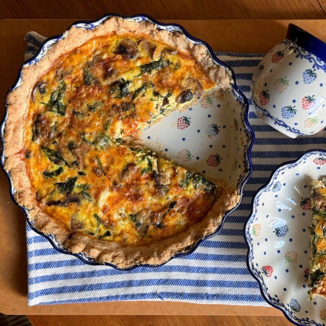 Polish Pottery Outlet - Wholesale Serve Bowl - Quiche/Pie Dish, 10" in "Blue Sweetgum" by Ceramika Artystyczna | A636-2545X3