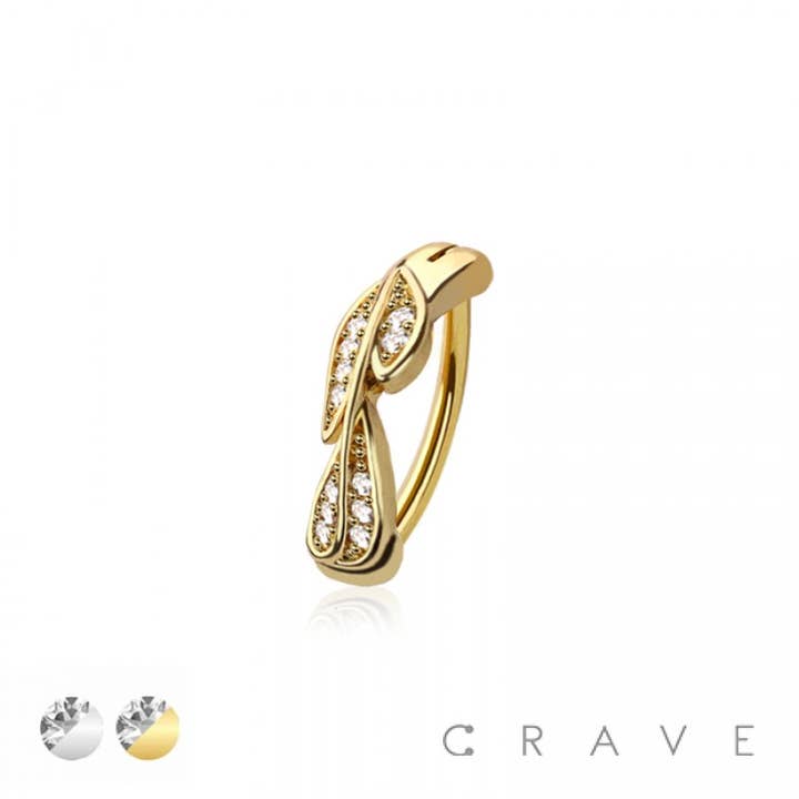 CRAVE BODY JEWELRY - Wholesale Face/Body Chain - 316L SURGICAL STEEL RAIL CLICKER BELLY RING CZ FEATHER DESIG