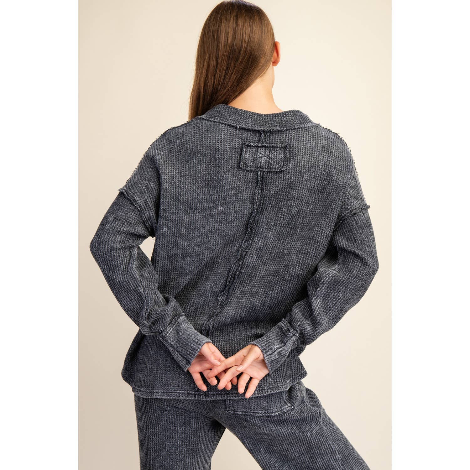 Rae Mode - Wholesale Athletic Top - Women's - MINERAL WASHED WAFFLE POLO SWEATSHIRT23