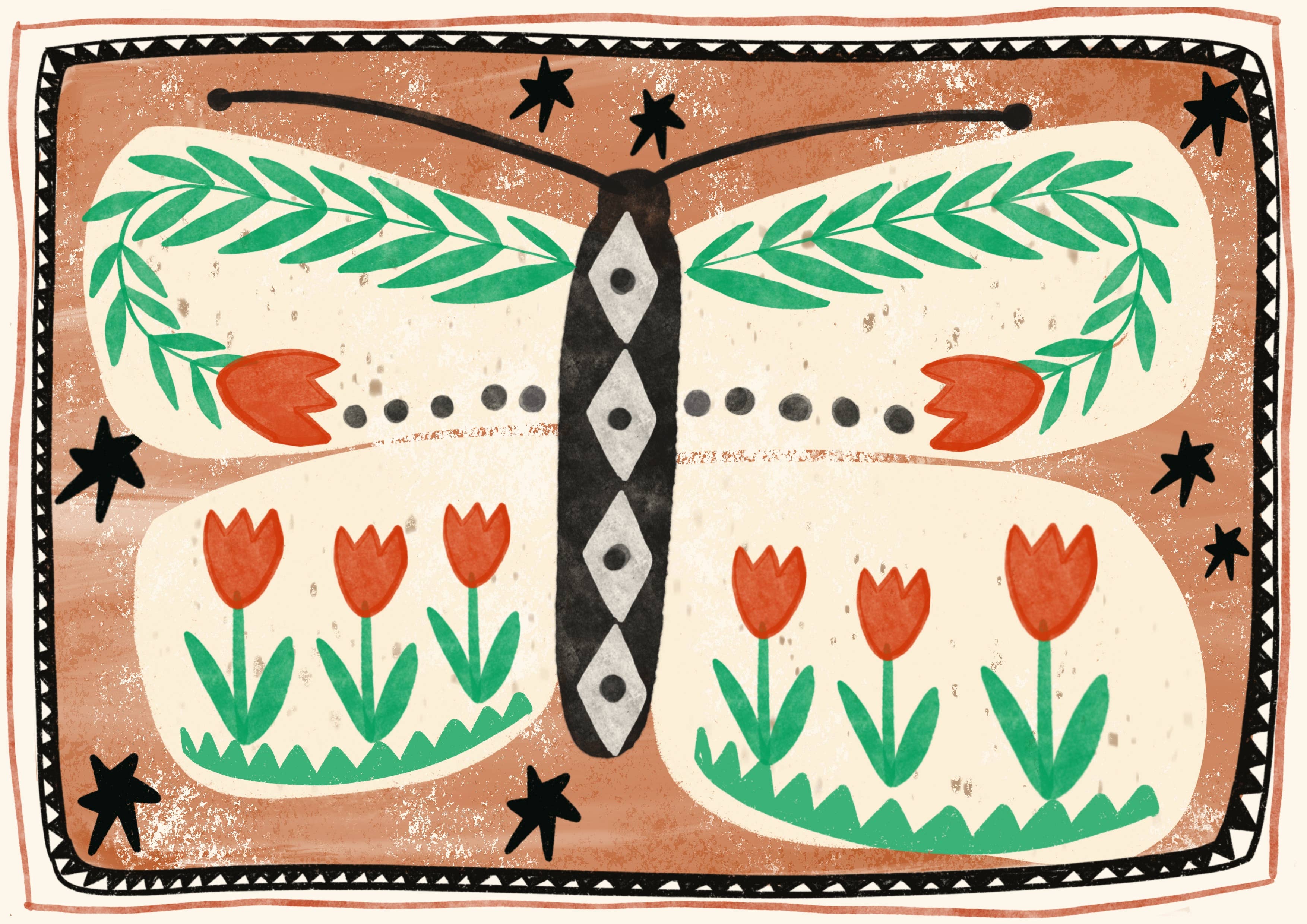 Carole Hillman - Wholesale Art Print - Folk Butterfly1