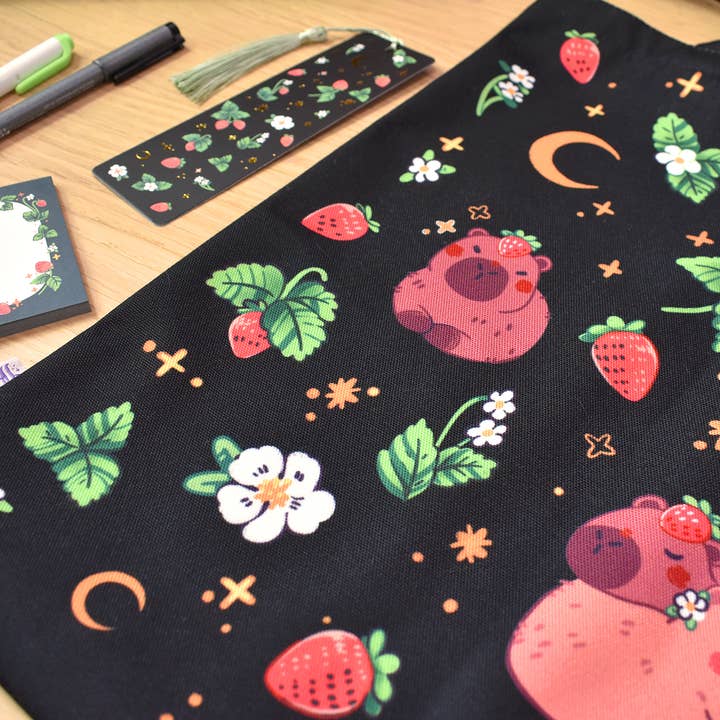 The Moonborn - Wholesale Tote Bag - Women's - Strawberry Capybara Tote Bag