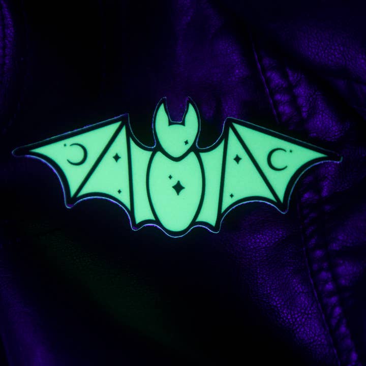 Starry Bat Light Glow-in-the-Dark Vinyl Sticker for wholesale by Crinkle Crow Studio
