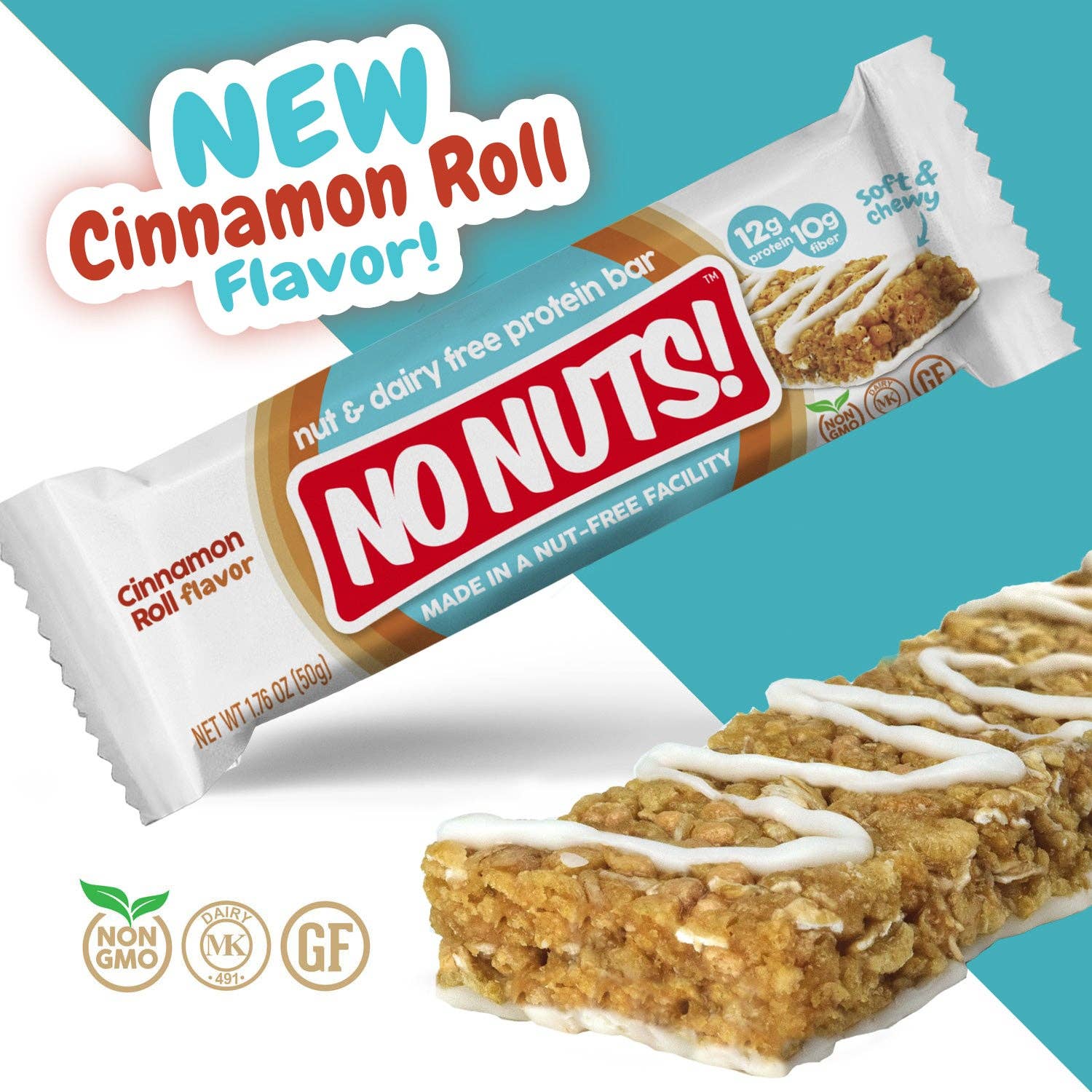 No Nuts! - Wholesale Snack Bar - Cinnamon Roll Snack Bars - 12 Bar Pack1