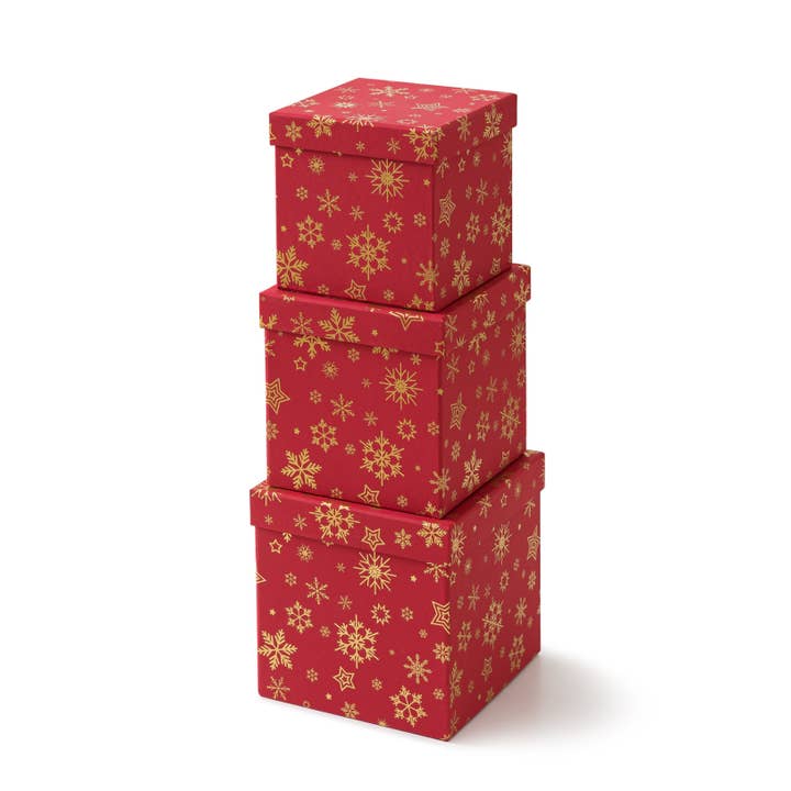 Red Square Christmas Gift Boxes with Lids for wholesale by Soul & Lane
