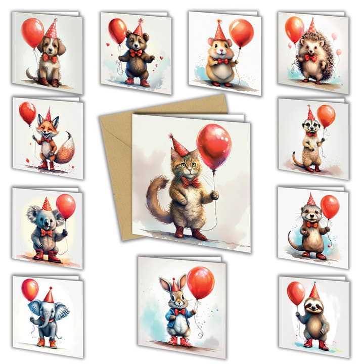 The Red Balloon Collection Cute Happy Birthday Card / Animal for wholesale by Close to the Bone Greeting Cards and Gifts