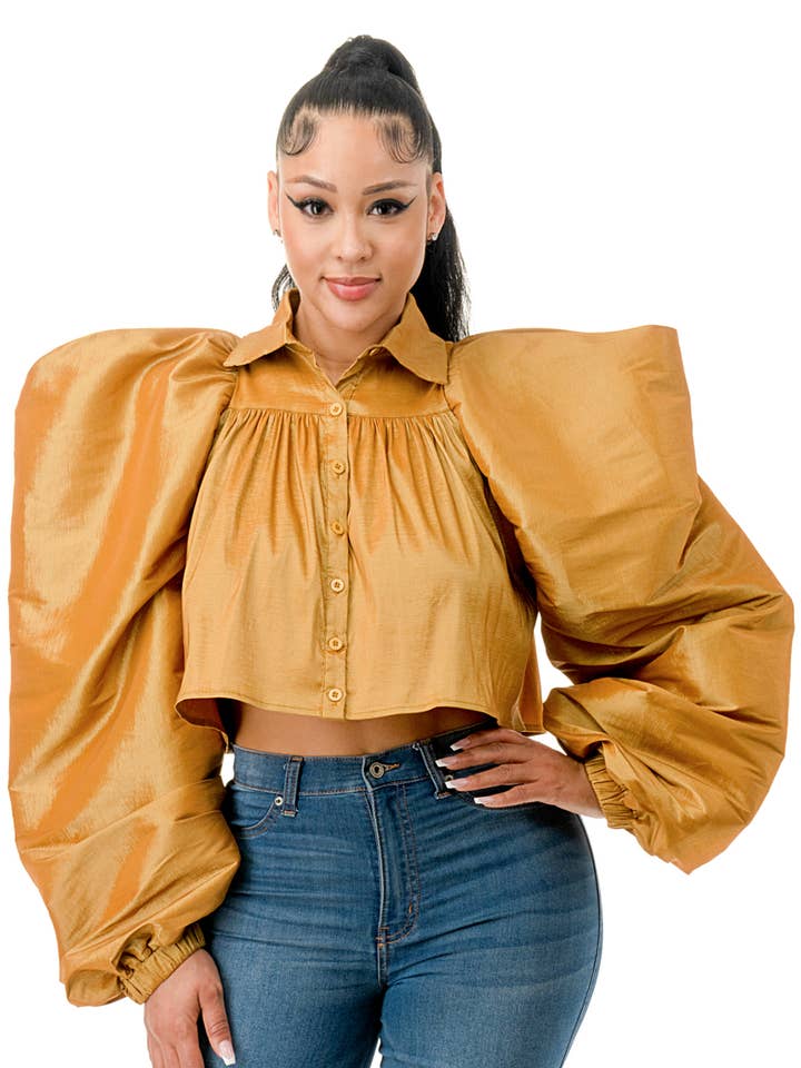 Namatt Design - Vente Chemisier – femme - Chemisier court à manches longues évasées avec ballon régulier