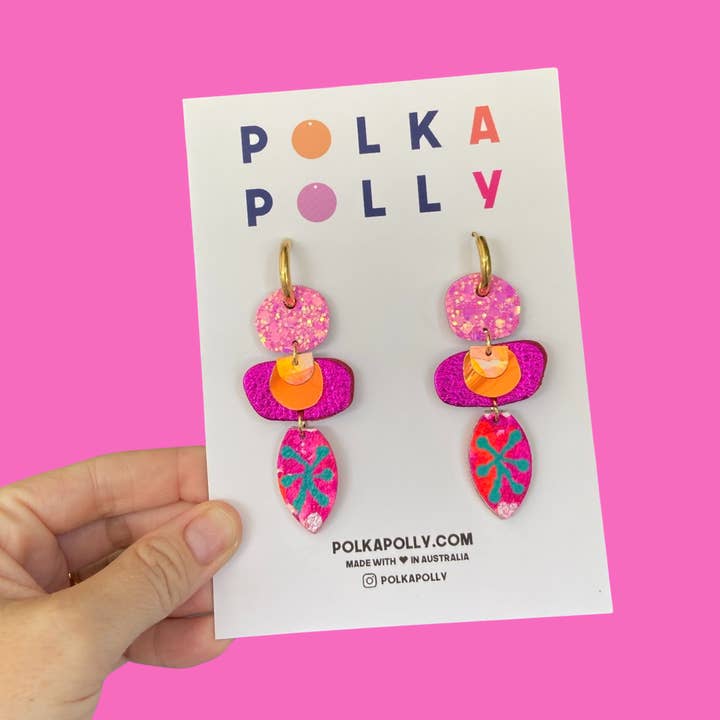 Polka Polly - Wholesale Dangle earrings - Pink Zinnia2