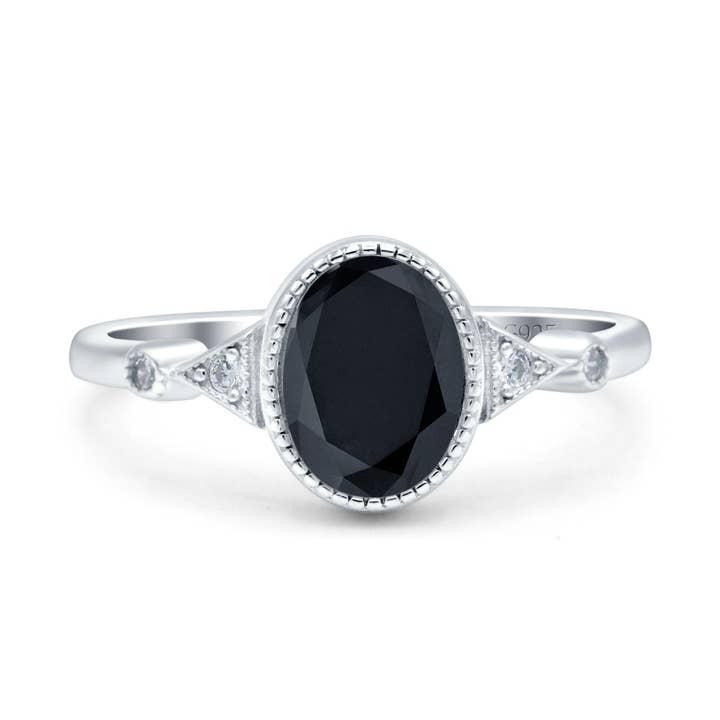 Art Deco Oval Simulated Black CZ Wedding Engagement Ring for wholesale by Blue Apple Imports