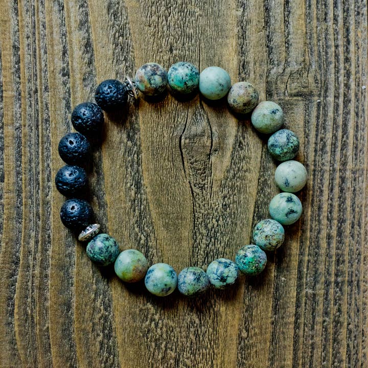 Men's African Turquoise Essential Oil Diffuser Bracelet for wholesale by Love N’ Lava Designs