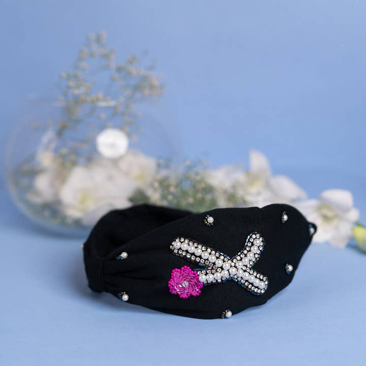 Betty Cooper Iniziale Embroidered Headband In Black - X for wholesale by Elaa