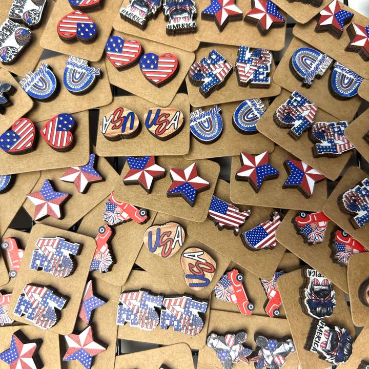 Kate Tuesday Jewelry - Wholesale Stud/Post Earrings - ❤️💙🤍 Red, White + Blue Patriotic Stud Earrings