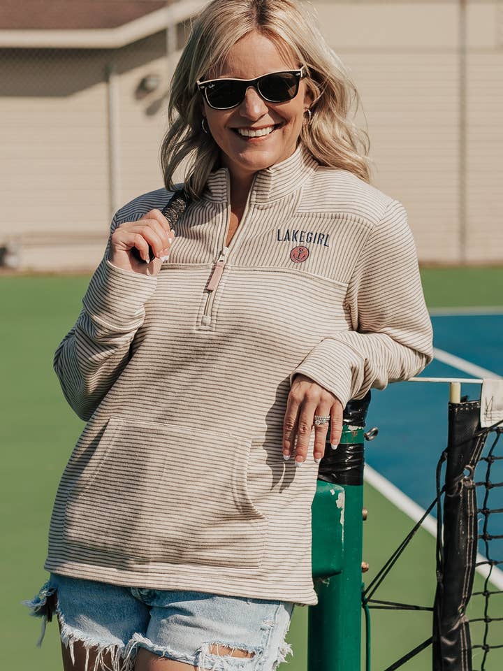 French Terry à Rayures 1/4 Zip en Mocha pour la vente par Lakegirl