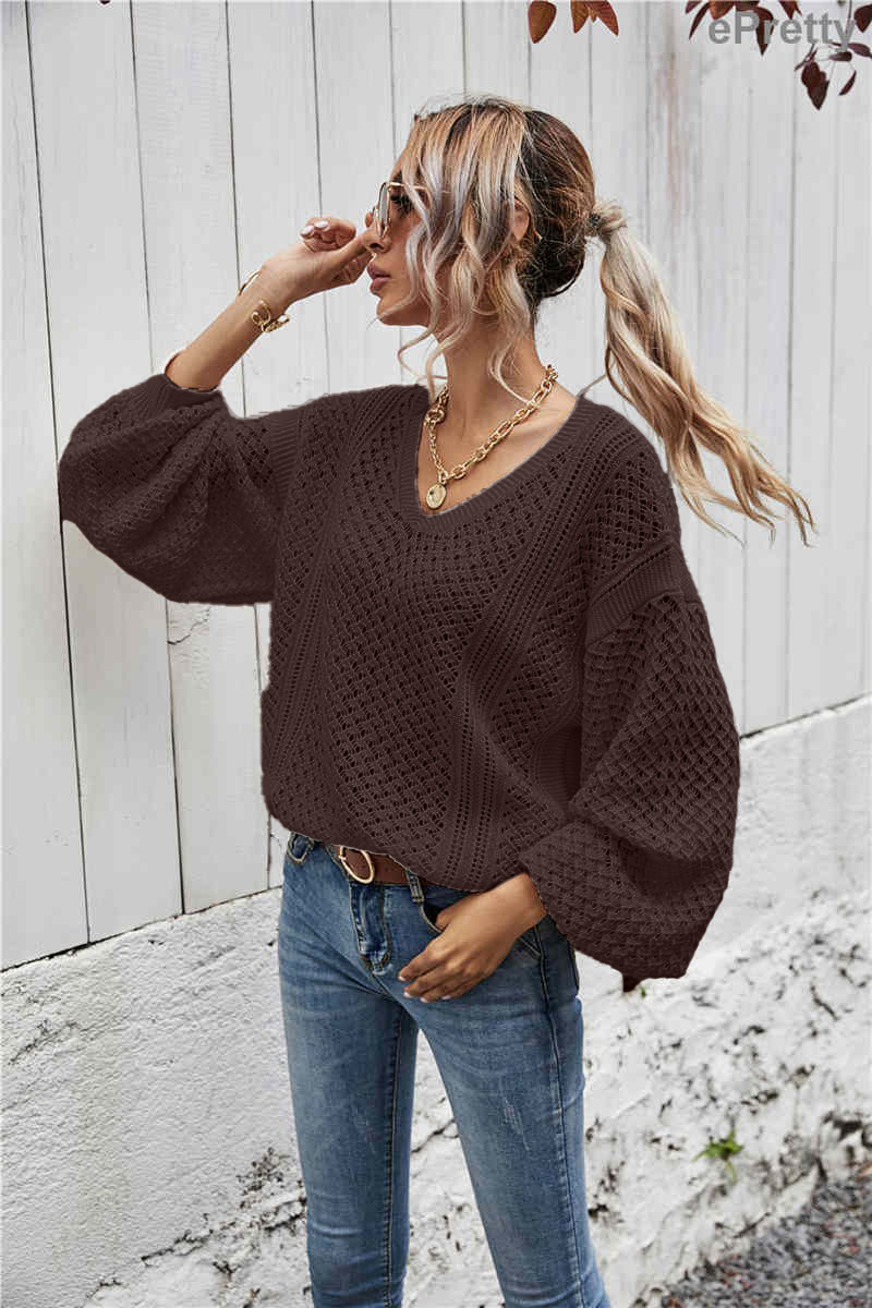 ePretty - Wholesale Knit Sweater - Women's - SZ53-SW6019 Open Knit Slouchy V-Neck Sweater3