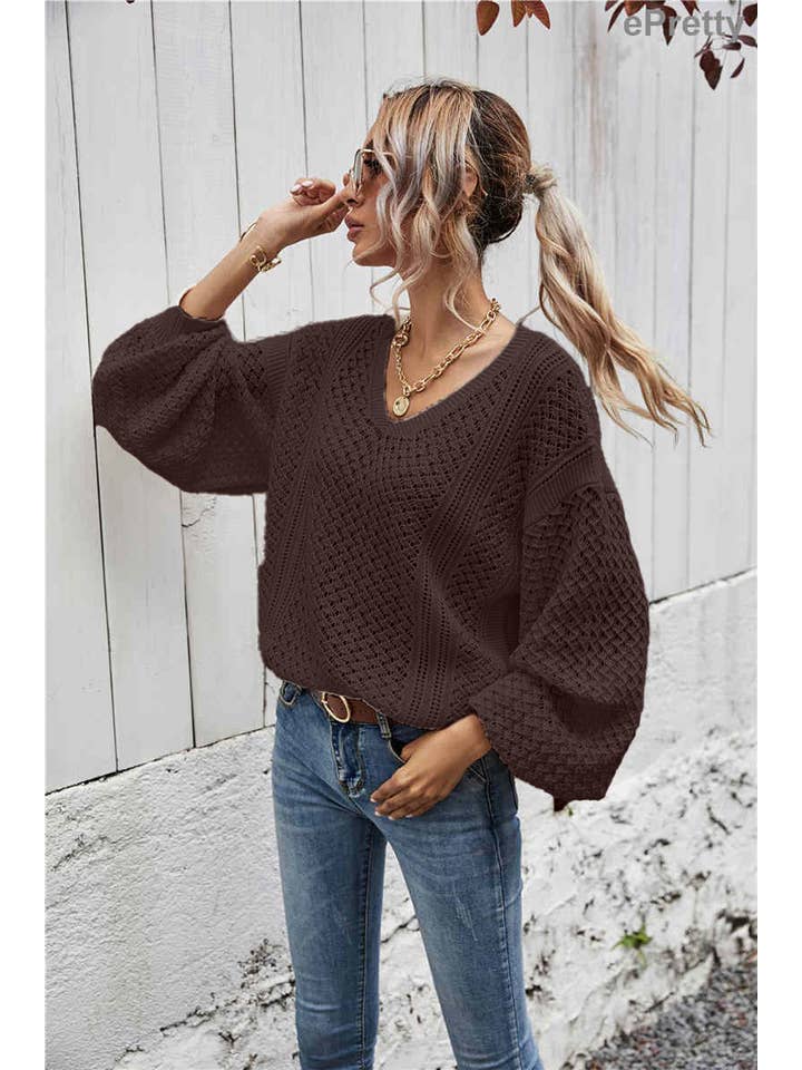 ePretty - Venta al por mayor Jersey de punto - Mujer - Suéter holgado con cuello en V de punto abierto SZ53-SW60193