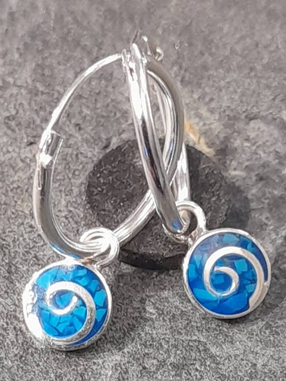 SE538B - 1.2 X 14MM ROUND BLUE SWIRL HOOP PENDANT for wholesale by Bluelily925silver