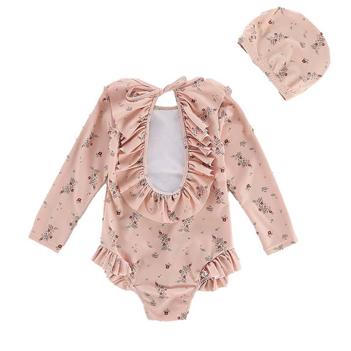 Auraquise - Vendita all'ingrosso Costume intero - Bambini - Costume intero a maniche lunghe per ragazze con orlo arricciato