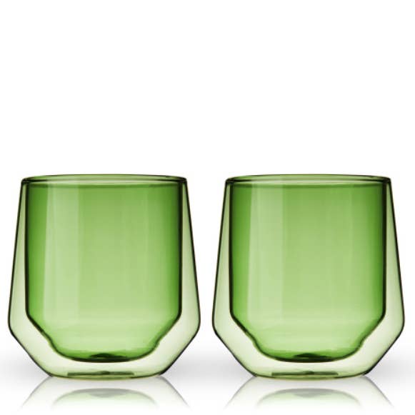 Viski - Wholesale Cocktail/Liquor Glass - Aurora Double Walled Tumblers - Bottle Green - Set of 2