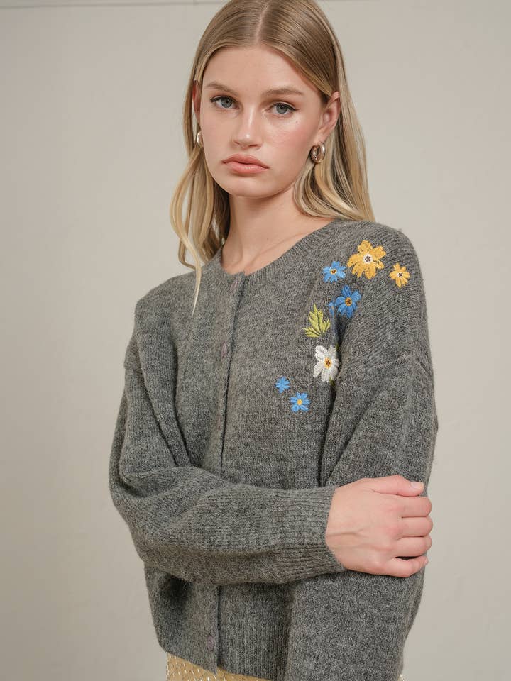 Floral Embroidered Knit Cardigan Sweater - RSW1088 for wholesale by RAISONNEL