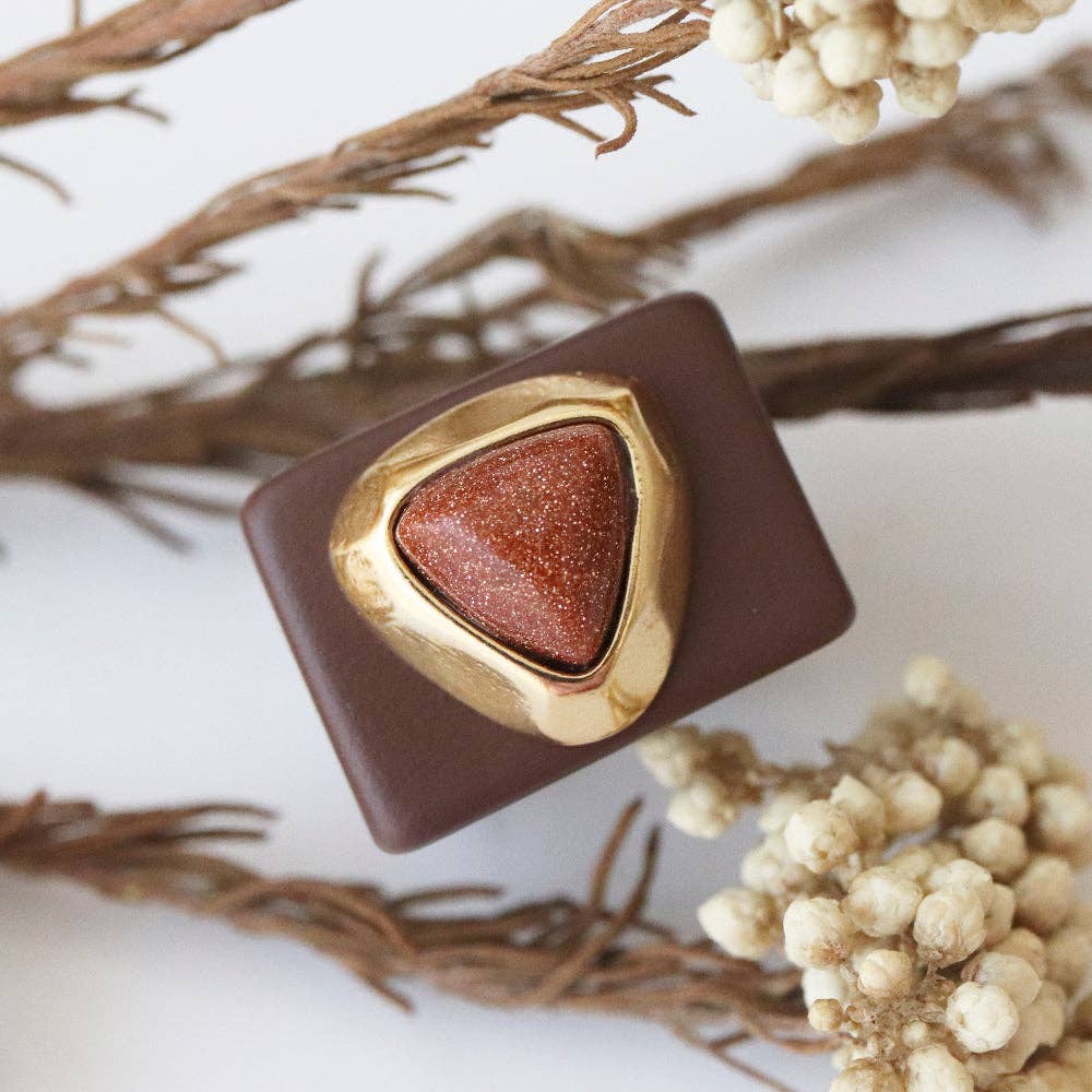 ÉMOLO – wholesale Cocktail/statement ring – Women's large brown rings with natural stone [Glitter]1