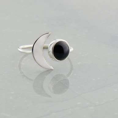 Nugent Jewelry - Wholesale Cocktail/Statement Ring - Black Onyx Crescent Moon Ring Sterling Silver (25% OFF)
