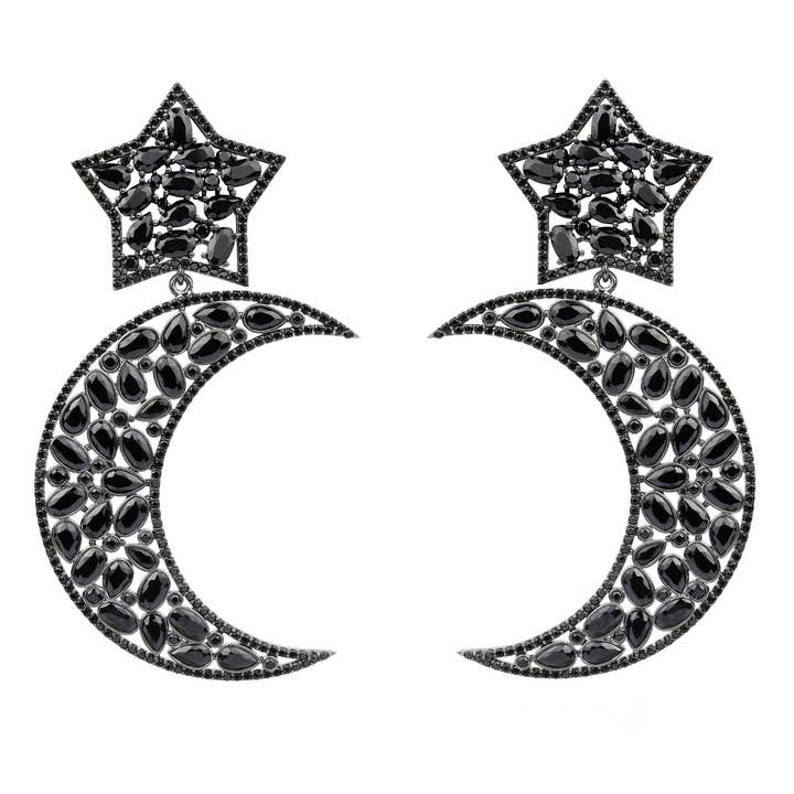 Brincos Lacelike Star Moon Drop - Black por atacado de JCM London