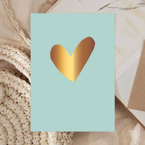 Card | With gold foil | Heart beach blue for wholesale by NynkeOntwerpt