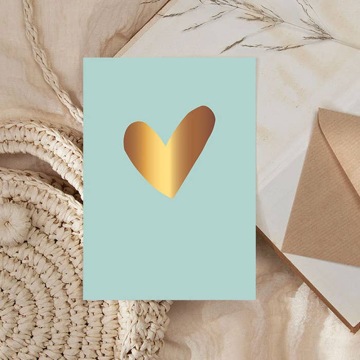 Cartão | Com folha de ouro | Heart beach blue por atacado de NynkeOntwerpt
