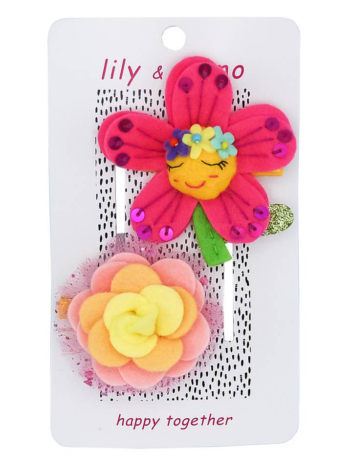 Sweet Flower Friend Kids Hair Clips- Pink and Peach for wholesale by Lily and Momo