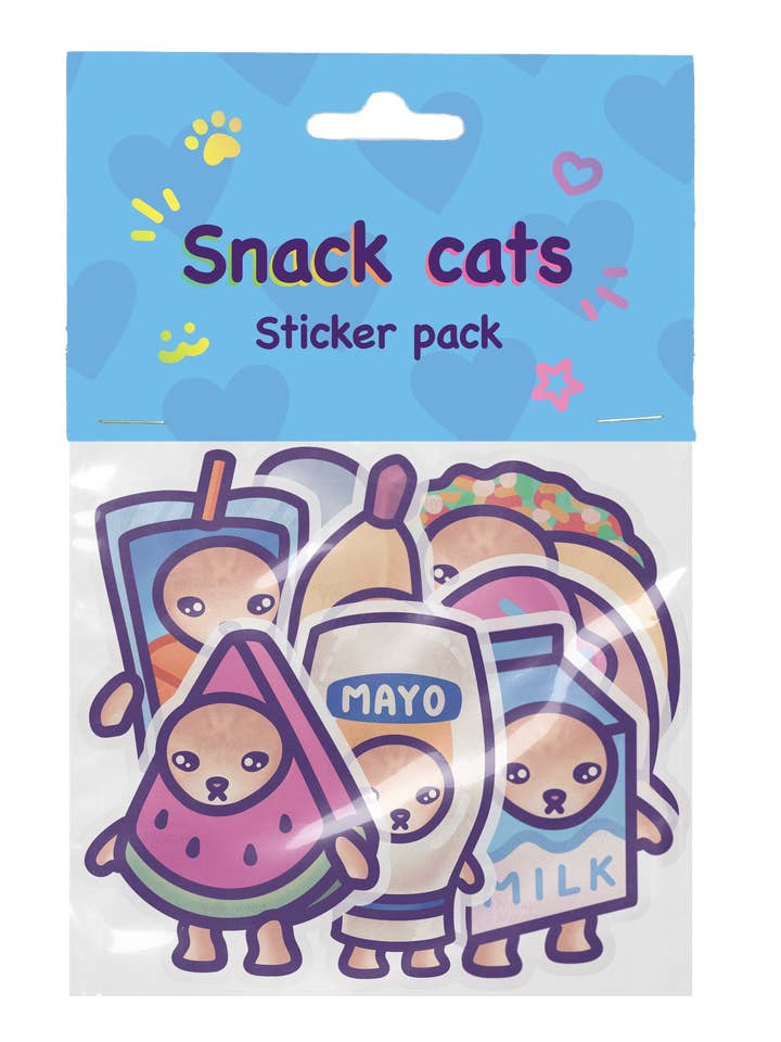 Snack Cats Sticker Pack | Vinyl Meme Stickers for wholesale by Mona Mauve • Silly Art!