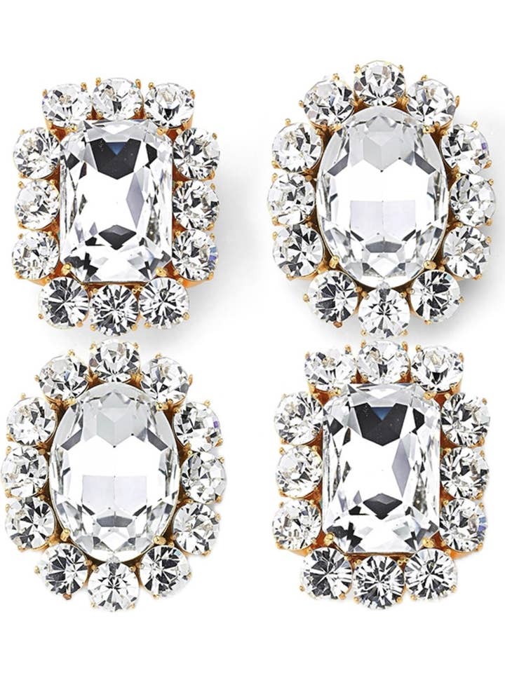 Ninon Square Oval Diamond Kristal Sallantılı Küpe for wholesale by Ninon