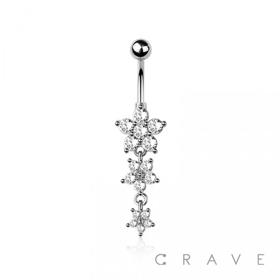CRAVE - Wholesale Face/Body Chain - 316L SURGICAL STEEL MULTI CZ FLOWER DANGLE BELLY BUTTON5