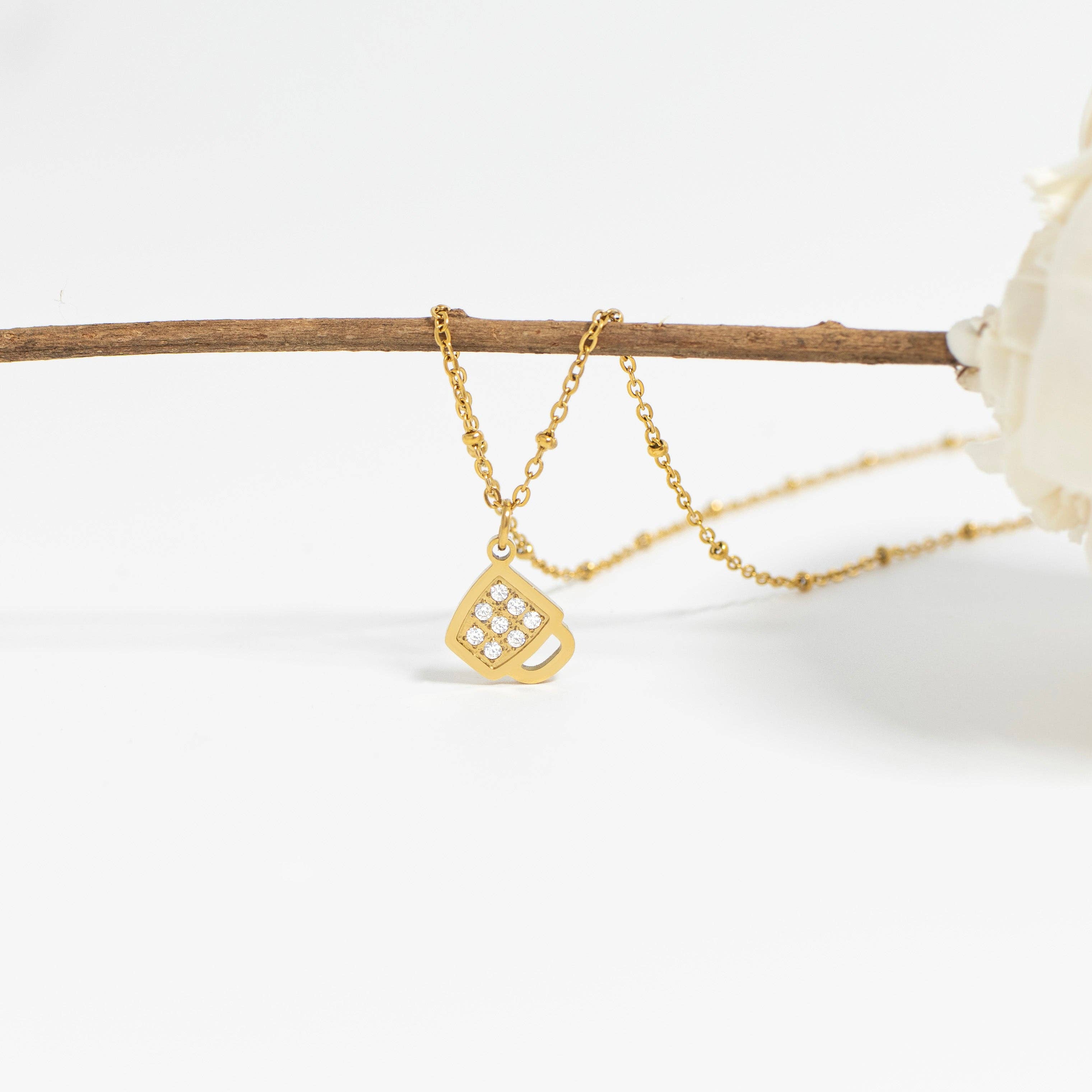 WJW - Wholesale Individual Charm/Pendant - 18K Gold PVD Stainless Steel CZ Coffee Cup Charm4