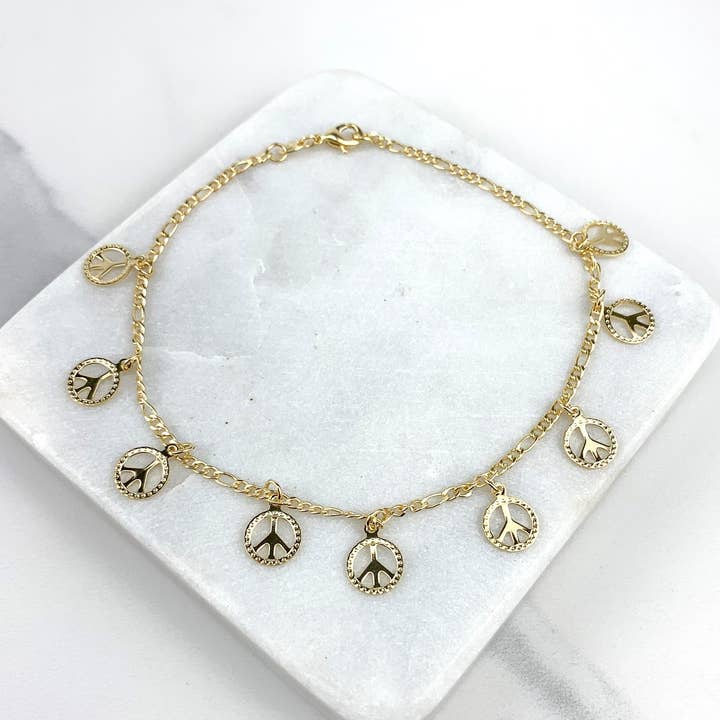 18k Gold Filled Peace and Love Sign Anklet for wholesale by DIJU Jewelry