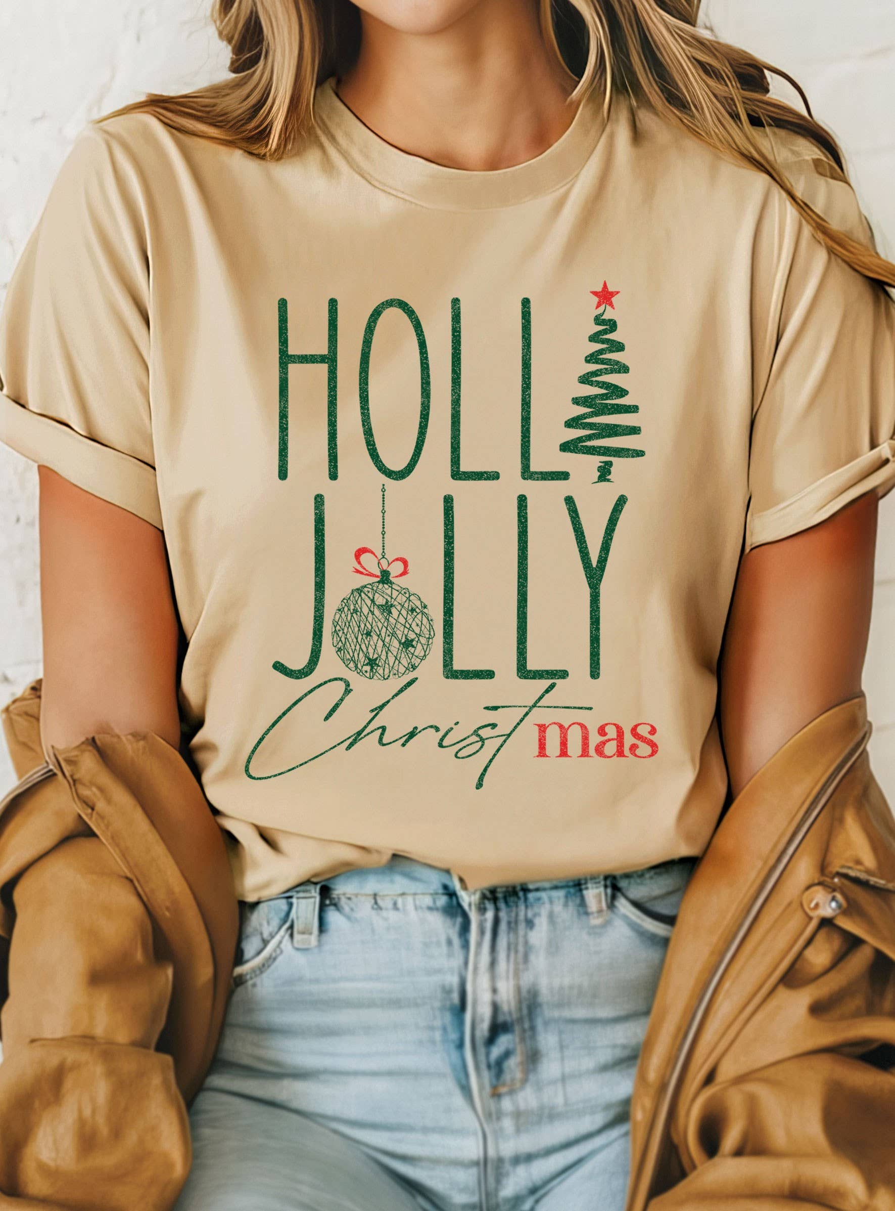 Rustee Clothing - Wholesale Screen Printed T-Shirt - Women's - HOLLY JOLLY CHRISTMAS TREE GRAPHIC TSHIRTS6