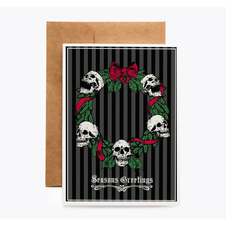 Gothic Wreath Christmas Card for wholesale by Spooky Cat Press