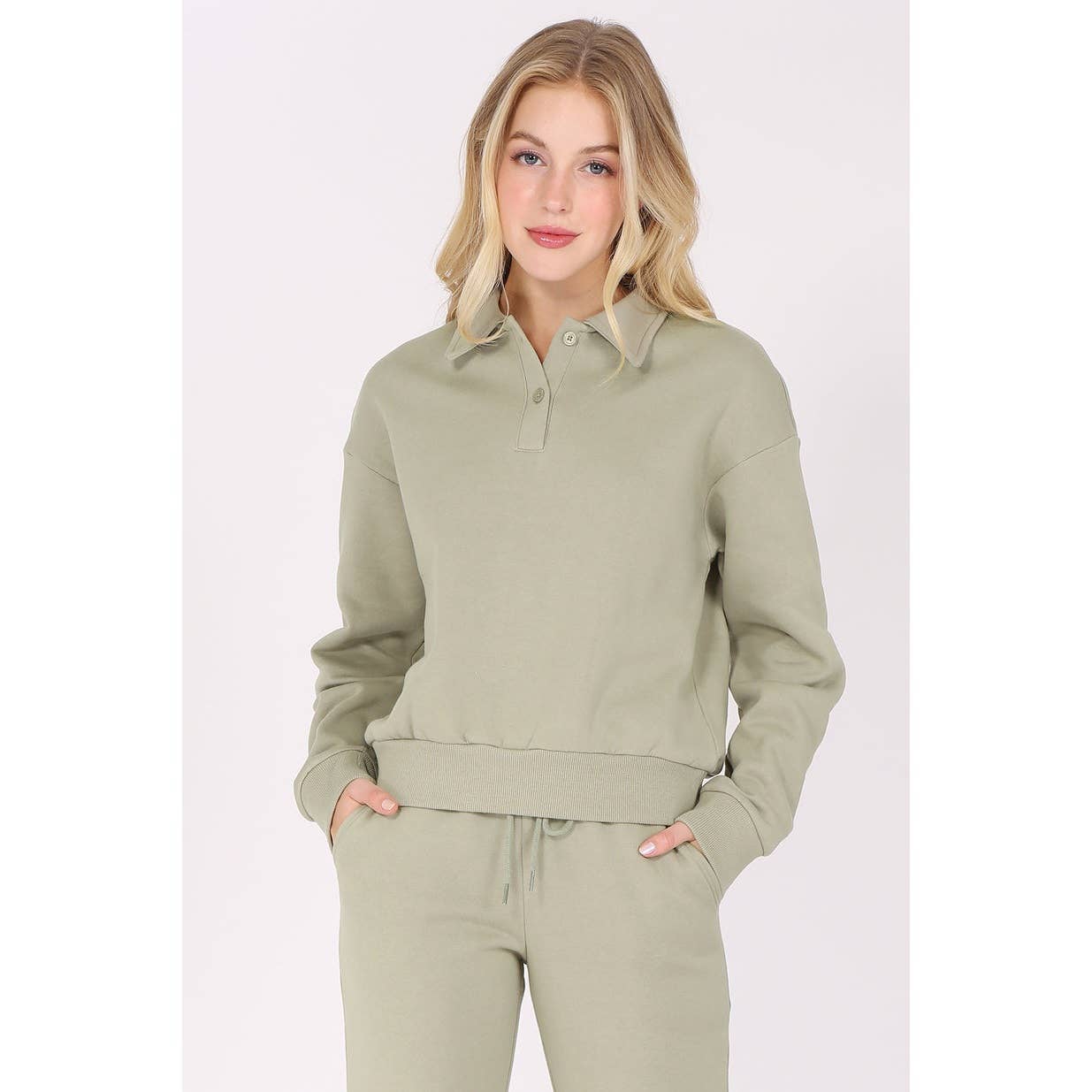 UP CLOTHING – wholesale Sweatshirt – Women's – Solid Fleece Polo Sweatshirt9