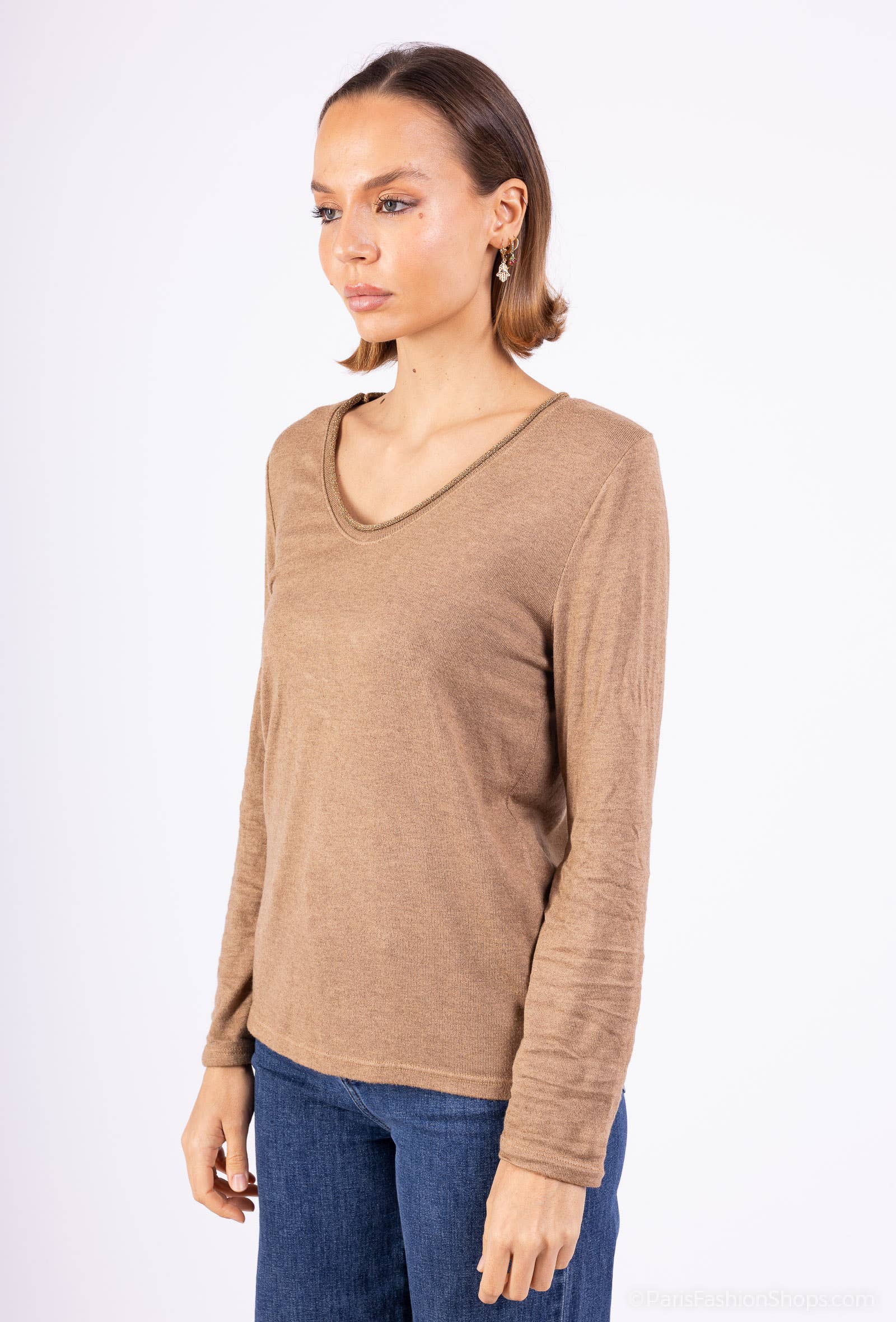Mimi & Gogo - Wholesale Knit Top - Women's - Fine Knit Top With Lurex Collar @5611_HColLux7