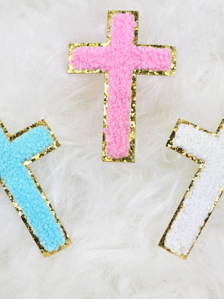 Cross Gold Glitter Iron On Patches for wholesale by Scratch Decor