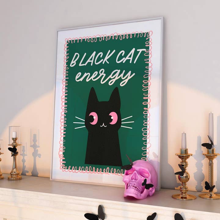BLACK CAT ENERGY | Funny Print, Spooky, Halloween, Witchy for wholesale by Moo and May Studio