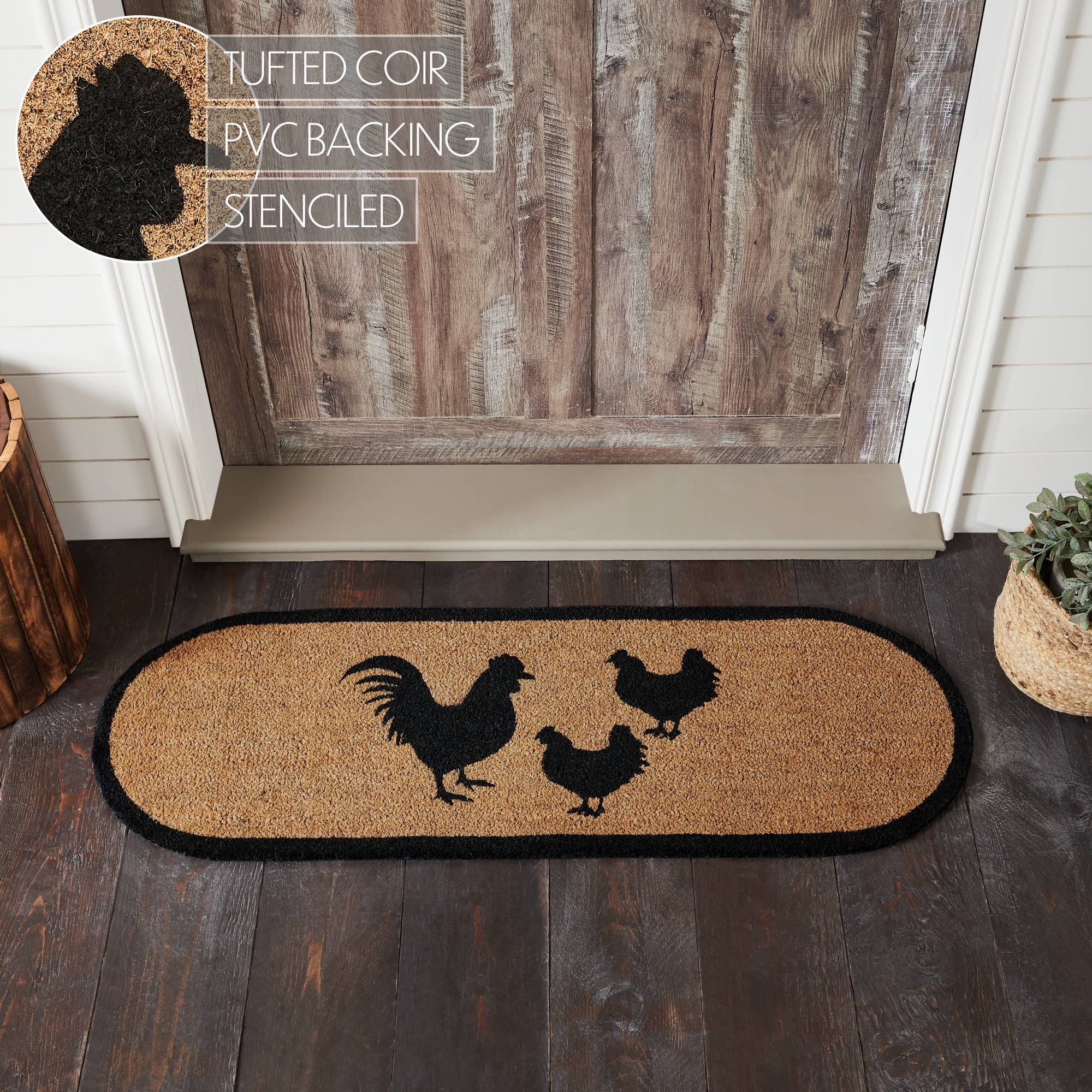 VHC Brands - Vente Paillasson - Tapis en fibre de coco Down Home Rooster & Hens ovale 17 x 484