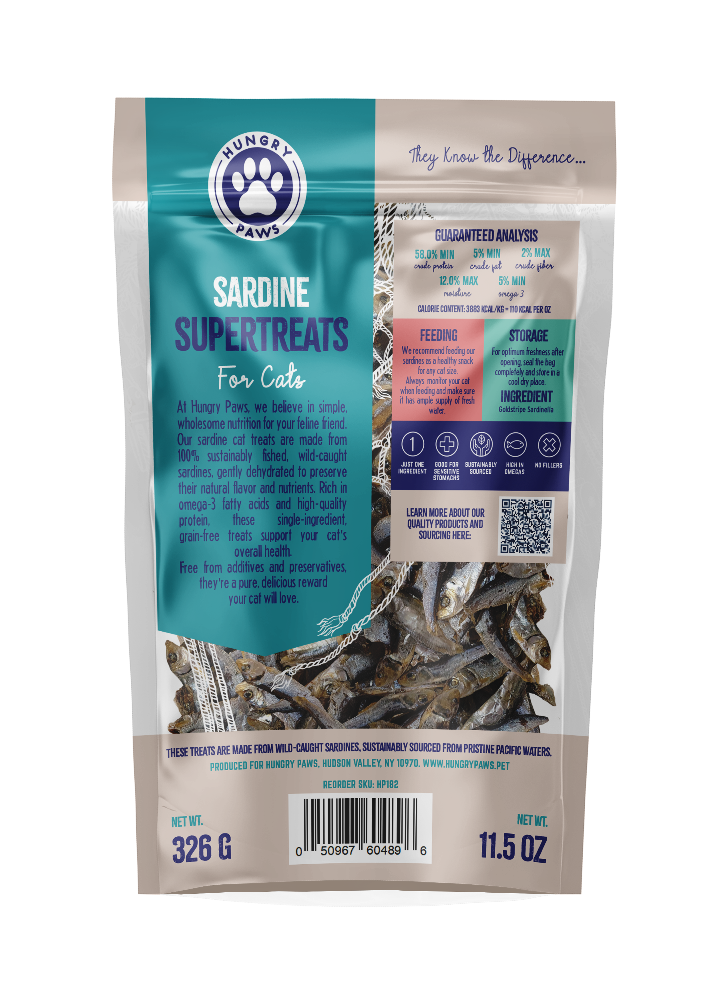 Hungry Paws - Vente Friandises – chat - Sardines 2,5 oz Sac de Vente au Détail HP1821