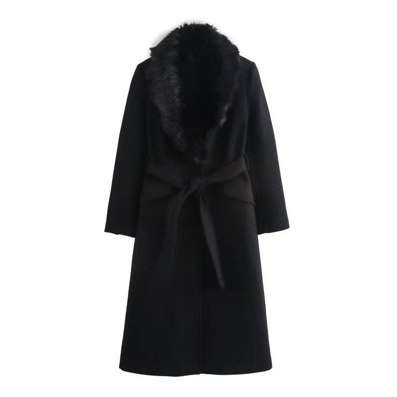 safistyle - Wholesale Fur/Faux Fur Coat - Women's - Longline Coat with Faux Fur Collar17