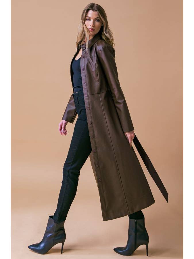 Brown A faux leather midi coat - IJ10209 for wholesale on Faire2