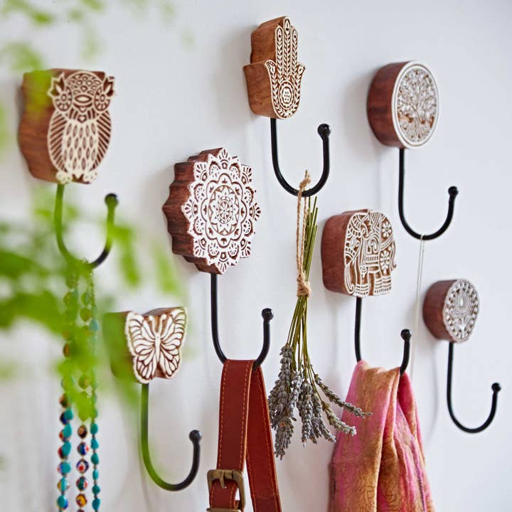 Hand Carved Wooden Wall Hooks - Handmade for wholesale by The Paper High Gift Company Limited