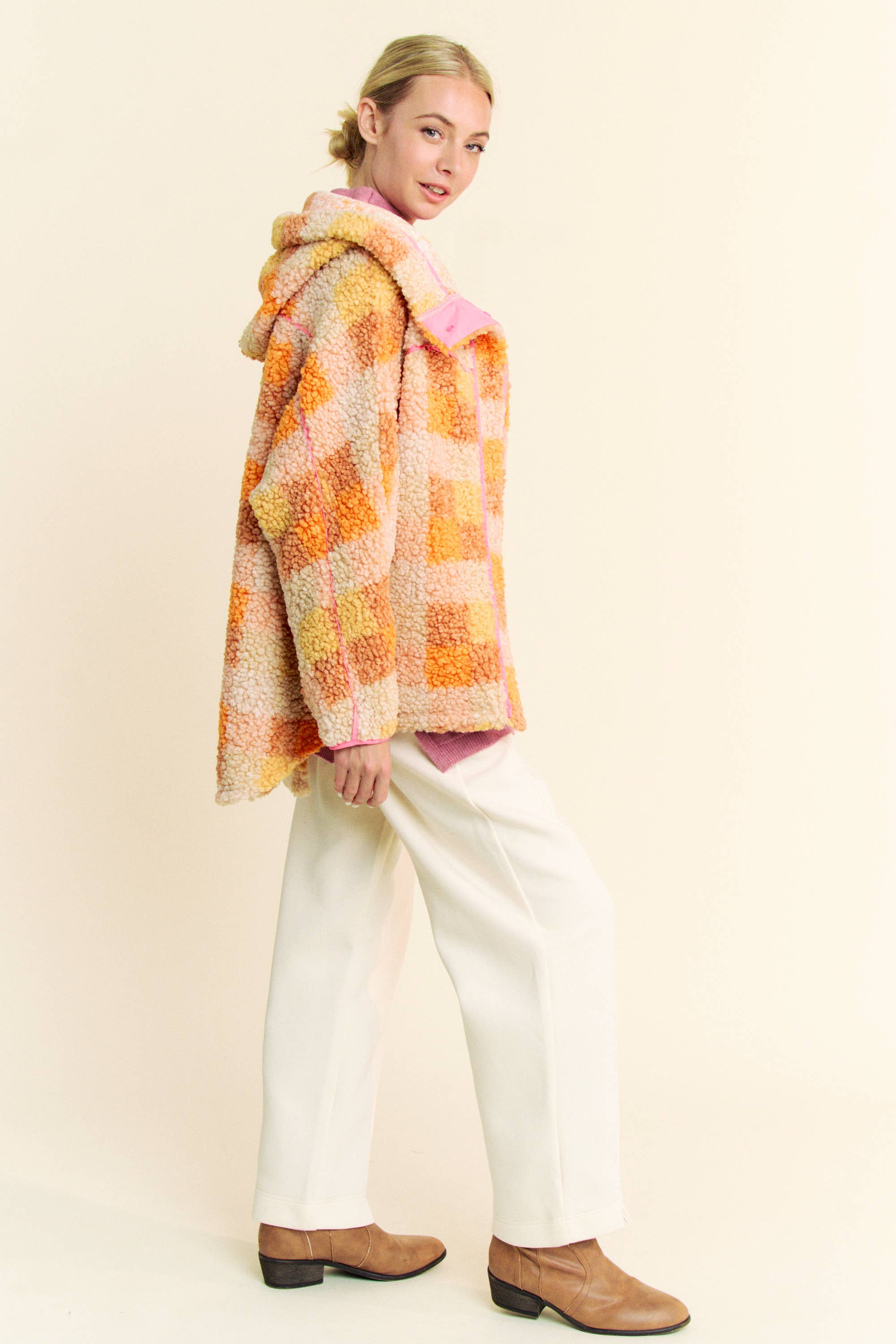 arancia GIACCA PLUS IN TARTAN CON BORDATURA A CONTRASTO CON ORLO A SPIRITO in vendita all'ingrosso su Faire8