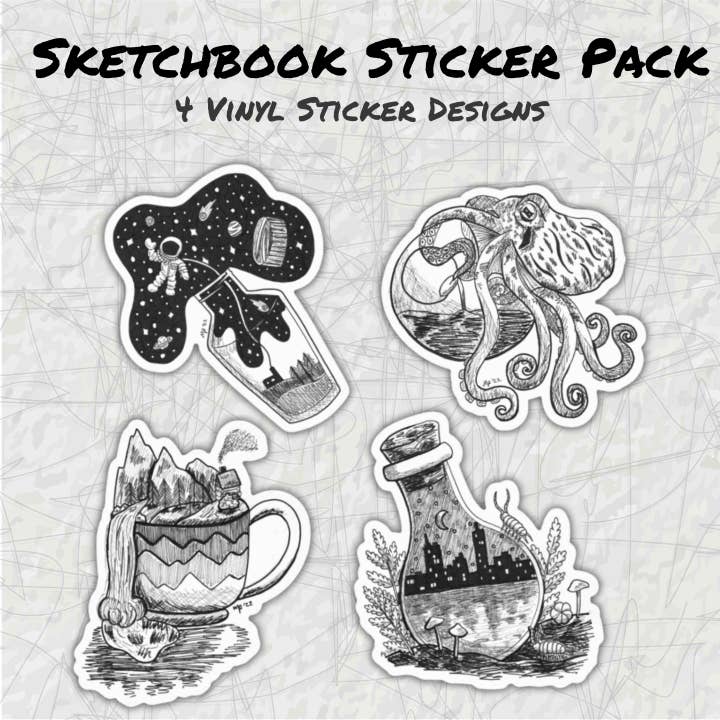 Sketchbook klistermærkepakke for engroshandel hos Made by Max Designs