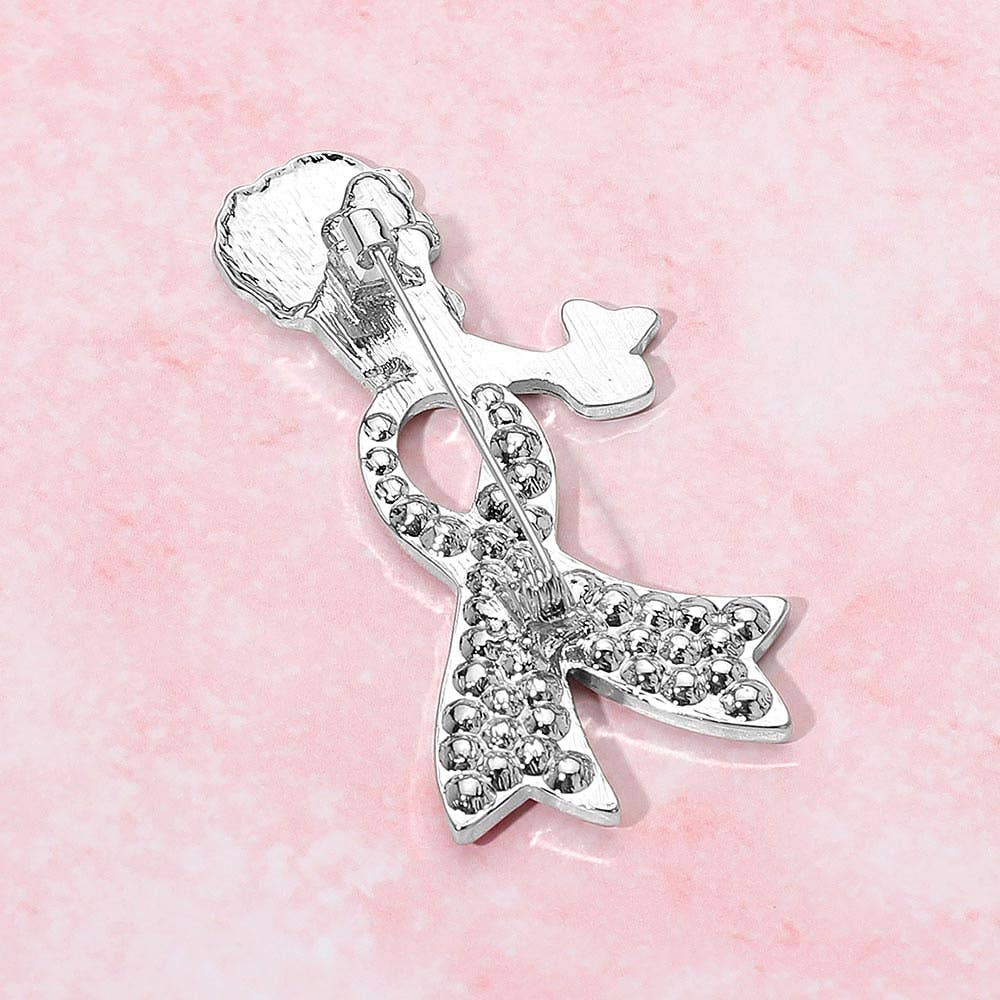 Sensibling Corp. - Wholesale Brooch - Stone Paved Pink Ribbon Enamel Afro Woman Pin Brooch2